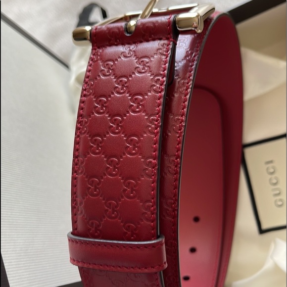 GUCCI Microguccissima Soft Margaux Red Leather Belt Sz 80 Made in Italy BNIB - Picture 3 of 9
